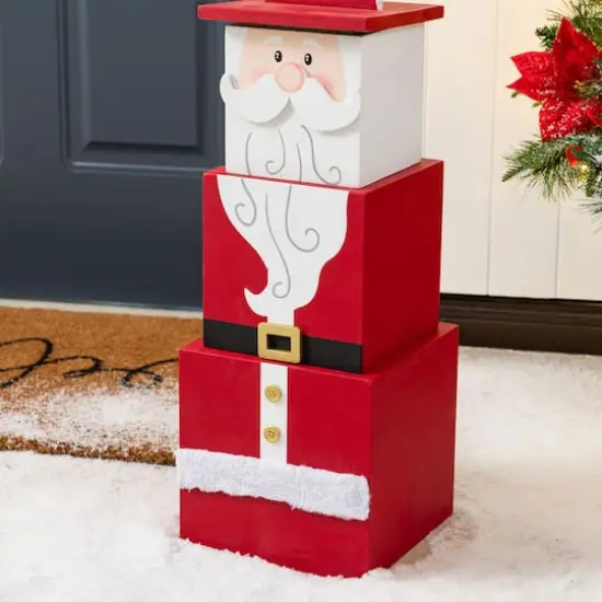 Glitzhome&reg; 24.5" Christmas Wood Santa and Nutcracker Reversible Boxed Porch Decor {5}