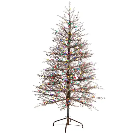 6ft. Pre-Lit Frosted Berry Twig Artificial Christmas Tree, Multicolor Gum Ball LED Lights {1}