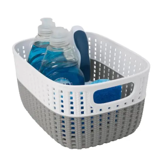Simplify 9.4" Small 2-Tone Decorative Storage Basket Gray/White {4}