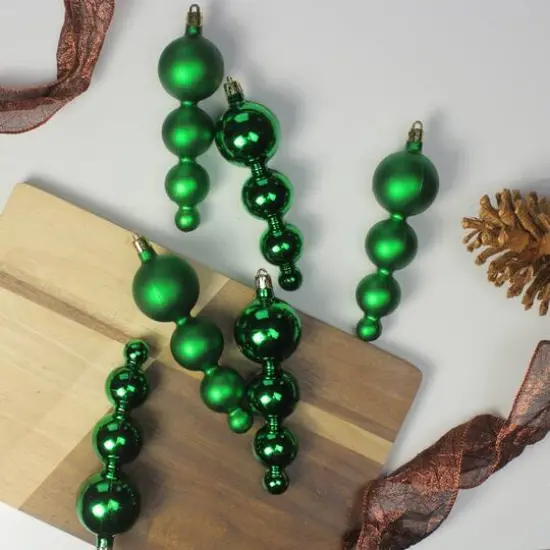 6ct Shiny & Matte 5.75" Finial Shatterproof Ornaments, Christmas Green {5}