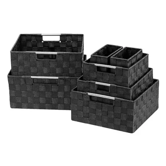 Sorbus 7-Piece Stackable Tote Basket Set with Handles Black {1}