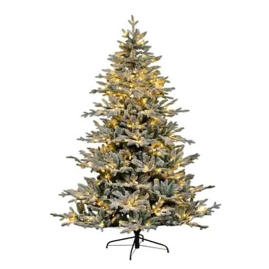 7ft. Pre-Lit Flocked Fir Artificial Christmas Tree, Warm White LED Lights  {4}