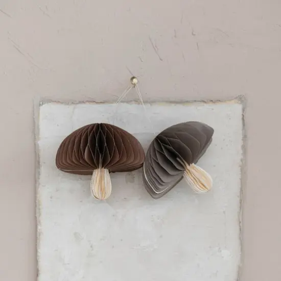 Hello Honey&reg; 2 Pack 8.5" Brown & Cream with Gold Glitter Edge Honeycomb Mushroom Folded Paper Ornaments {3}