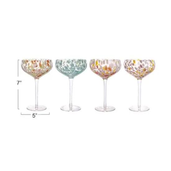 Hello Honey&reg; 7" Speckle Round Stemmed Champagne Coupe Glass Set {5}