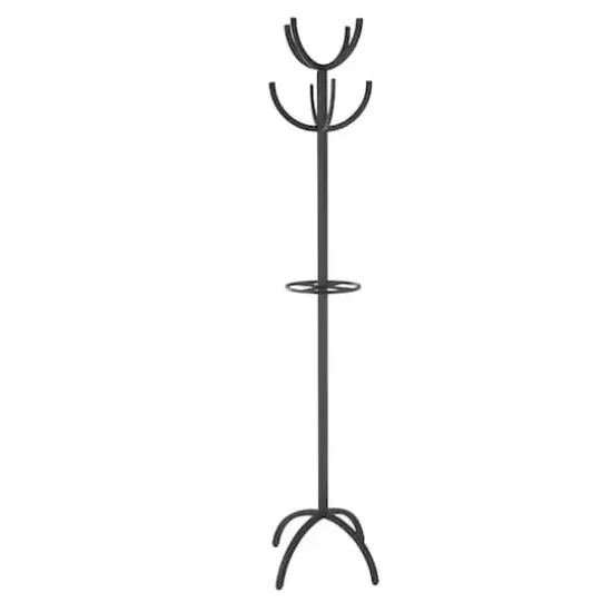 72" Black Metal 8 Hook Coat Rack with Ached Legs {4}