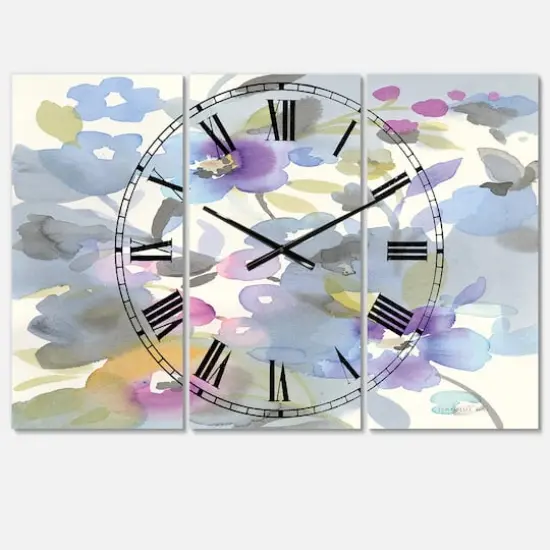 Designart Jewel Garden II Farmhouse 3 Panel Wall Clock {1}