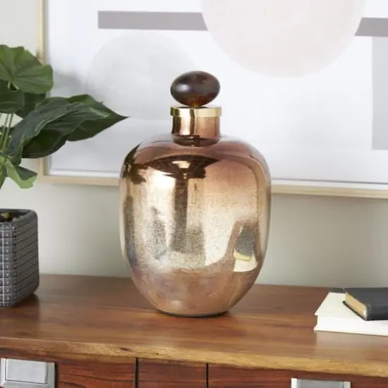 13" Gold, Beige & Copper Glass Speckled Ombre Decorative Jar {3}