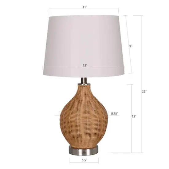 22" Tan Faux Rattan Table Lamp with White Fabric Shade by Ashland® {5}