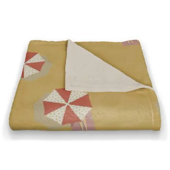 Umbrella Pattern Coral Fleece Blanket Yellow/Red {3}