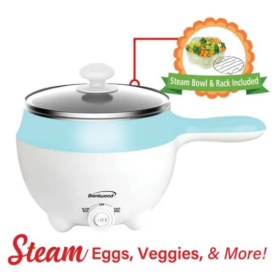 Brentwood 1.6qt. 600 Watt Stainless Steel Electric Hot Pot Cooker & Food Steamer With Swivel Base {7}