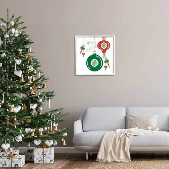 Stupell Industries Seasonal Happy Holidays Ornaments Framed Giclee Art White {3}