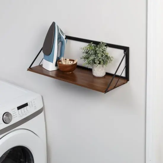 Honey Can Do Walnut Large Modern Farmhouse Floating Shelf with Metal Bracket {3}