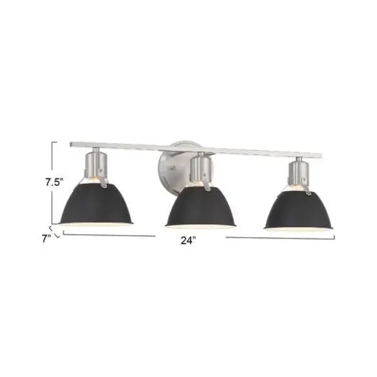 Hello Honey&reg; 24" Cooper Black & Nickel Metal 3-Light Vanity Light with Etched Glass Shades {12}