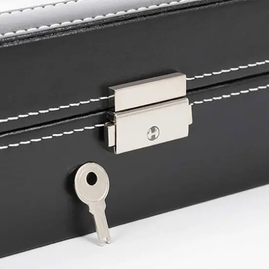 Charcoal Black Dozen Leather Watch Box {2}