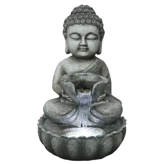 22" Buddha in Sukhasana Pose Outdoor Garden Water Fountain {1}