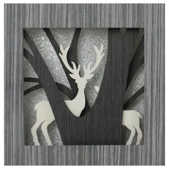 12" Glittered Woodland Deer Silhouette Box Framed Christmas Table D&eacute;cor {1}