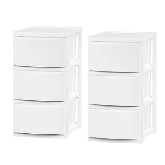 IRIS&reg; 24.5" White 3-Drawer Narrow Plastic Storage Chests, 2ct. {1}