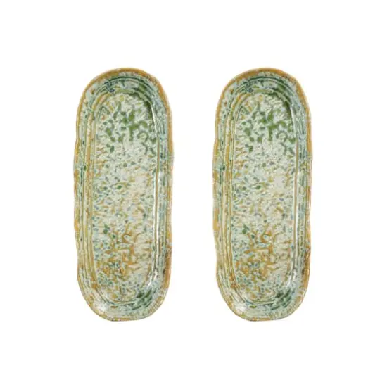 Hello Honey&reg; Long Green Reactive Crackle Glaze Stoneware Platters, 2ct. {1}