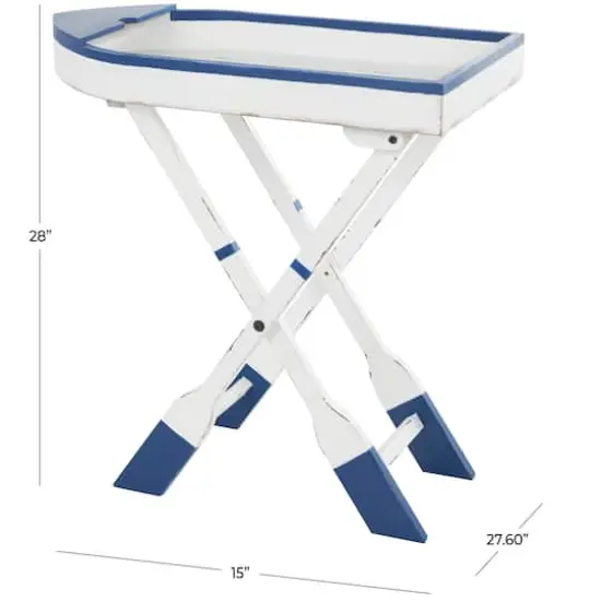 28" White & Blue Foldable Tray Top Accent Table {7}