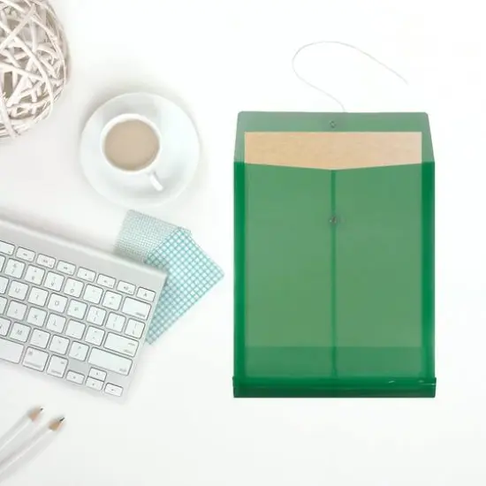 JAM Paper Letter Size Plastic Envelopes with Button & String Tie Closure, 12ct. Green {7}