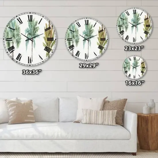 Designart 'Mixed Botanical Greens Palms I Farmhouse Wall Clock {5}