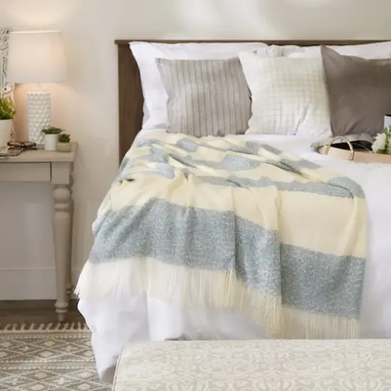 Rugby Stripe Acrylic Throw Blue {4}