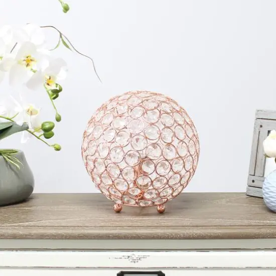 Lalia Home 8" Medium Metal Crystal Round Orb Table Lamp Rose Gold {6}