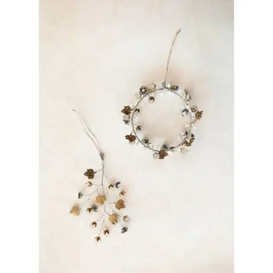 Hello Honey&reg; 7" Brass Metal Beaded Leaves & Flowers Ornament {3}