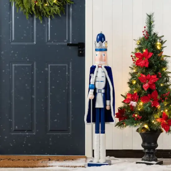 Glitzhome&reg; 42"H Wooden Christmas Blue Dressed King Nutcracker {4}