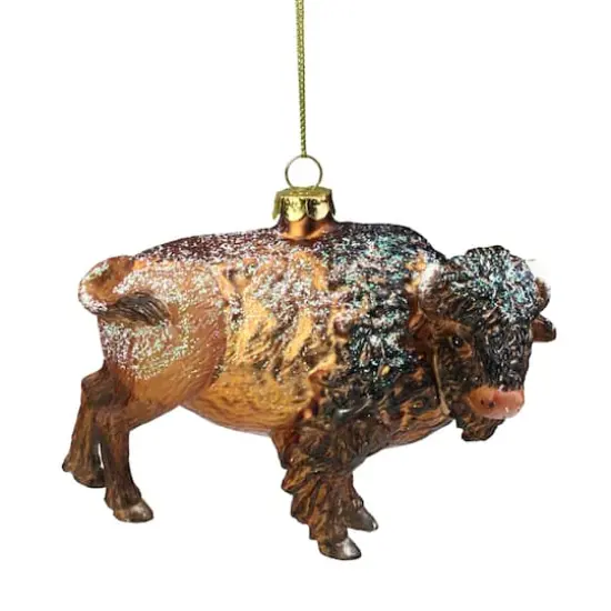4.25" Brown & Black Glass Bison Ornament {6}