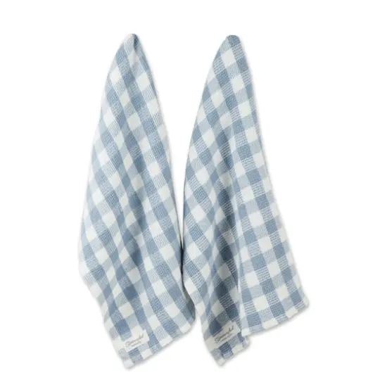 DII&reg; Checker Washed Waffle Dish Towels, 2ct. Dusty Blue {1}