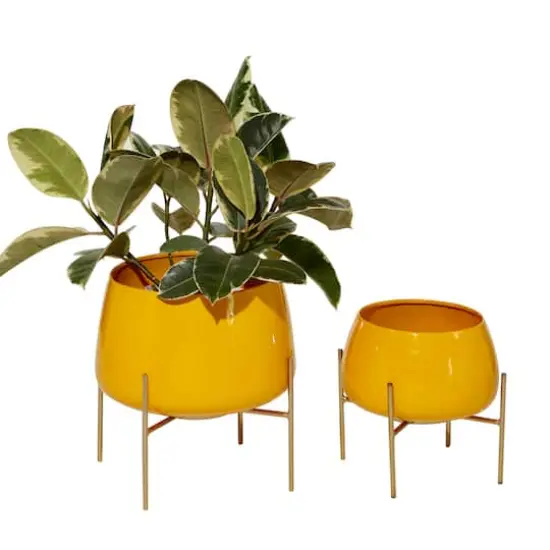 Metal Round Contemporary Planter Set Yellow {1}