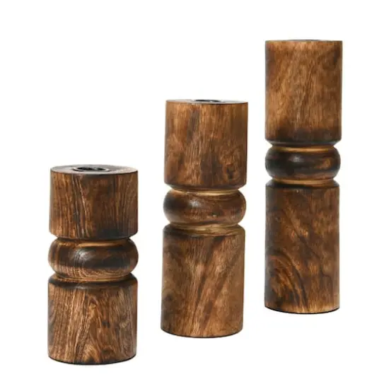 Hello Honey&reg; Wood Stack Taper Candle Holder Set Espresso Finish {4}