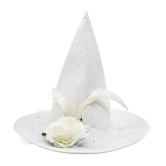 White Witch Hat with Feather & Flower by Celebrate It&trade; {1}