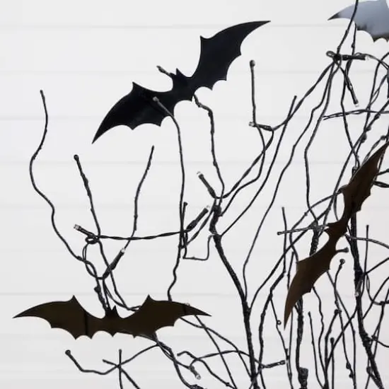 4ft. Pre-Lit Artificial Halloween Black Twig Tree with Bats and 50 Orange LED Lights {5}
