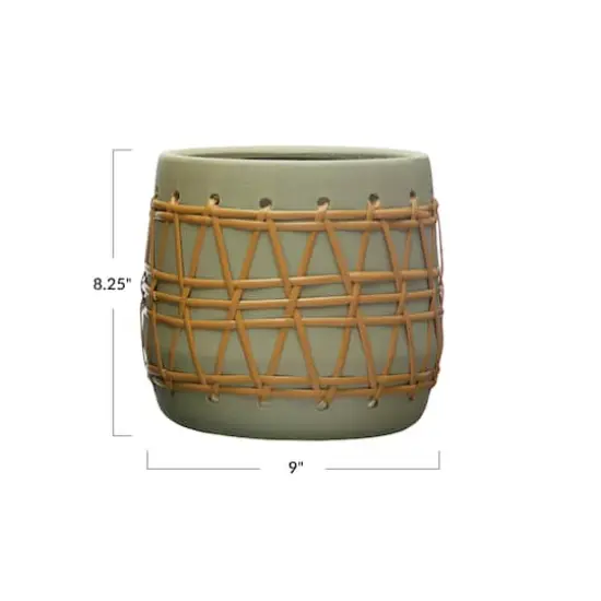 Hello Honey&reg; 9" Green Stoneware Planter with Woven Design {7}