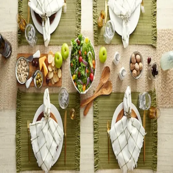 DII® Variegated Fringe Cotton Placemats, 6ct. Olive Green {11}