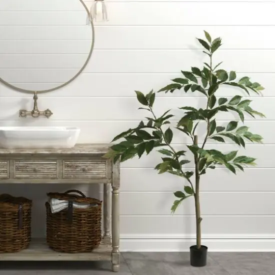 5ft. Potted Artificial Green Nandina Tree {9}