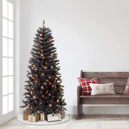 6ft. Pre-Lit Black Carson Pine Artificial Christmas Tree, Clear Lights {4}