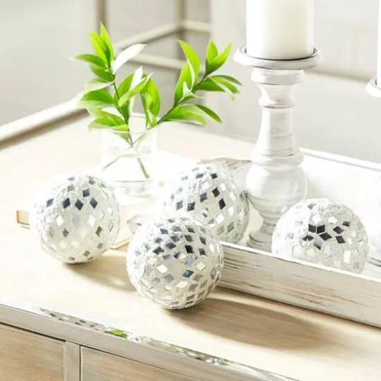 4" White Glass Decorative Glam Orbs, 4ct. {6}