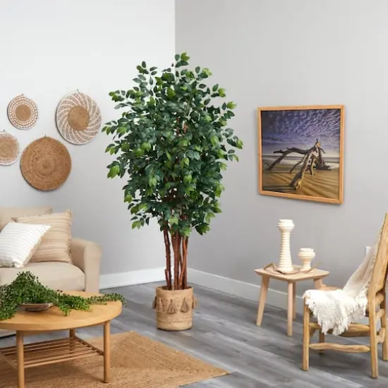 7ft. Sakaki Artificial Tree in Handmade Natural Jute Planter with Tassels {5}