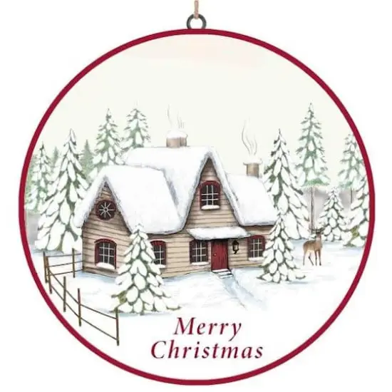 12ct. Woodland Winter Cabin Disc Ornament {3}