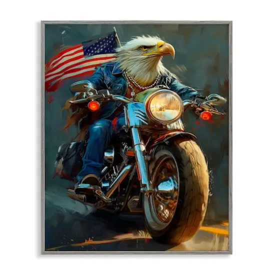 Stupell Industries Patriotic Eagle Motorcycle Framed Giclee Art Gray {1}