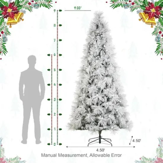 Glitzhome&reg; 9ft Pre-Lit Flocked Full Pine Artificial Christmas Tree, Warm White LED Lights {9}