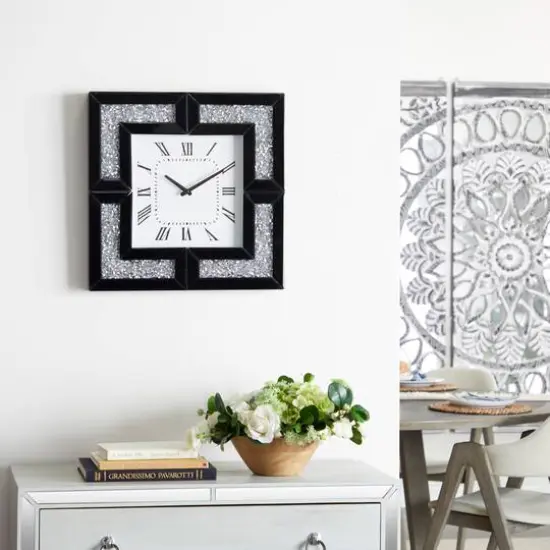 20" Black Wood Glam Wall Clock {9}
