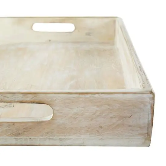 Whitewashed Carved Mandala Mango Wood Tray Set {7}