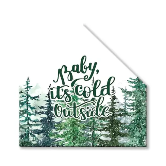 Winter Watercolor Pine Forest House Shaped Canvas Wall Art {1}