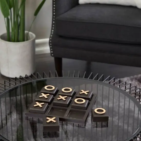 10" Black Wood Tic-Tac-Toe Game Set {8}
