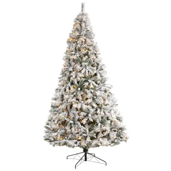 10ft. Pre-Lit Flocked White River Mountain Pine Artificial Christmas Tree, Clear LED Lights {1}