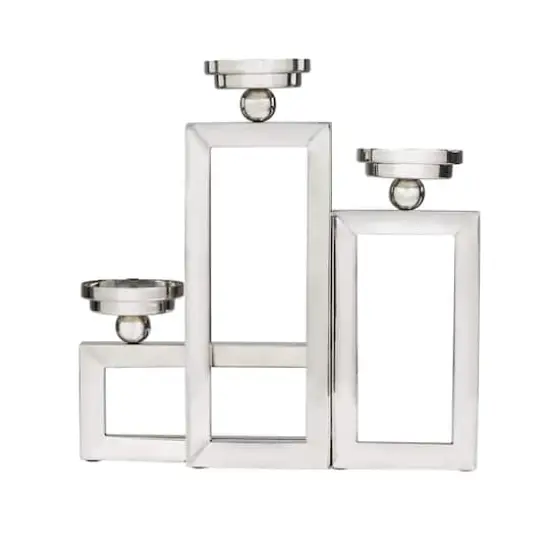 16" Silver Stainless Steel Rectangular Candelabra {1}